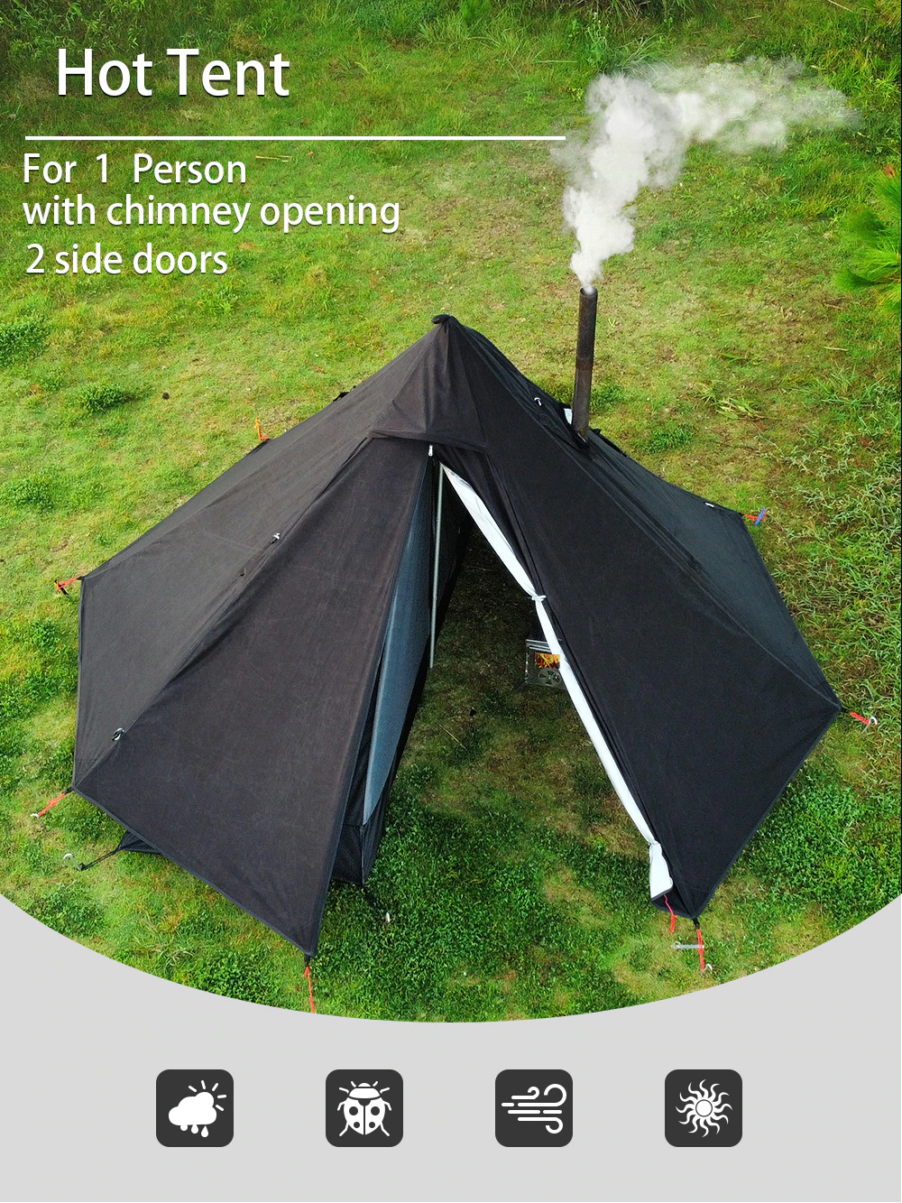 Cheap Goat Tents Ultralight Camping Teepee Tent with Chimney Window Outdoor Tipi Pyramid Tent Double Layer Bushcraft 1 Person Tents Hot Tent   